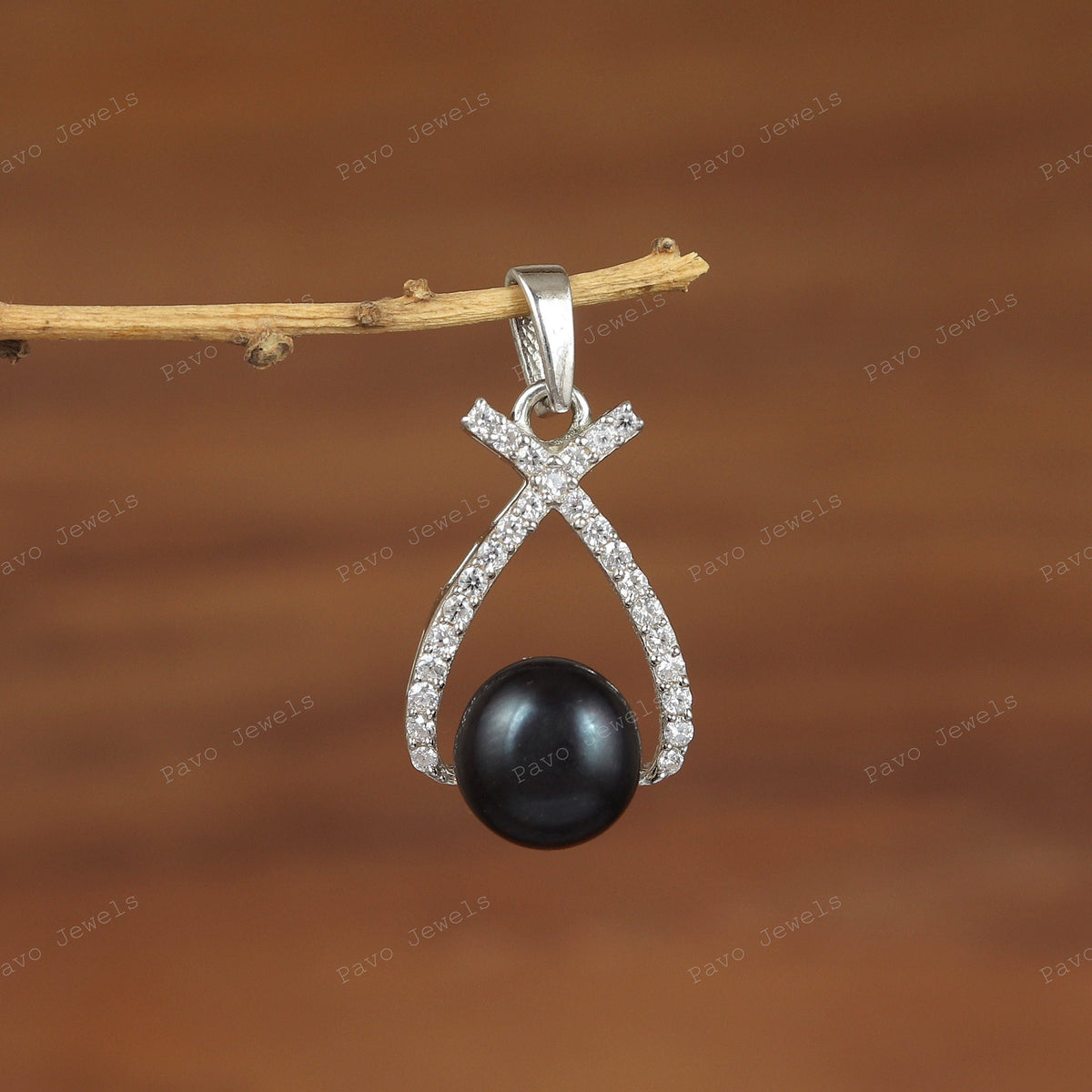 Black Pearl Pendant: Sterling Silver, Cubic Zircon Gemstone