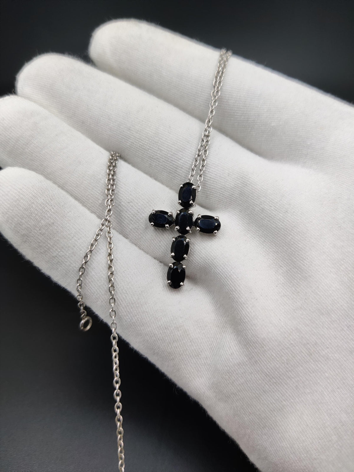 Black Onyx Sterling Silver Cross Pendant, Gothic Necklace