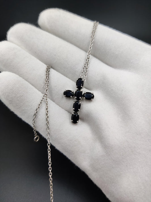 Black Onyx Sterling Silver Cross Pendant, Gothic Necklace