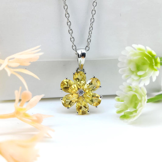 Natural Citrine Pendant-925 Sterling Silver Jewelry-November Birthstone-Pear Gemstone Flower Pendant-Handmade Jewelry-Gift for Anniversary