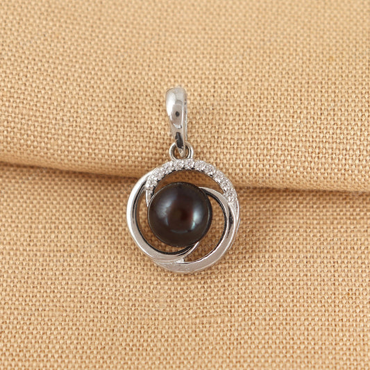 Sterling Silver Black Pearl Pendant, Round Gemstone, Minimalist Jewelry