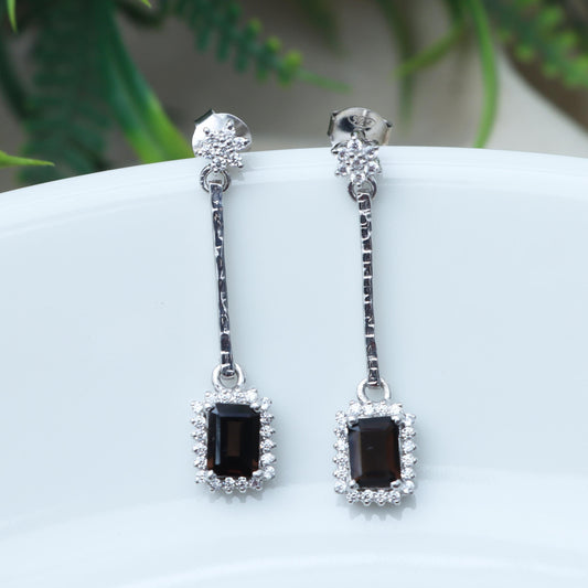 Smoky Quartz Sterling Silver Dangle Earrings: November Birthstone