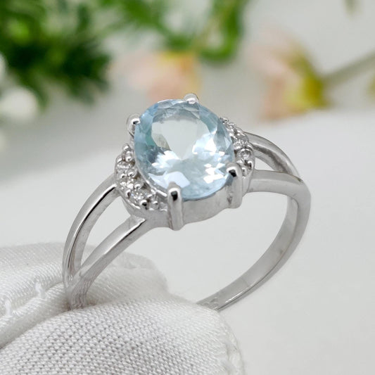 925 Sterling Silver Aquamarine Ring March Birthstone Blue Gemstone Stacking Band, Aquamarine Jewelry
