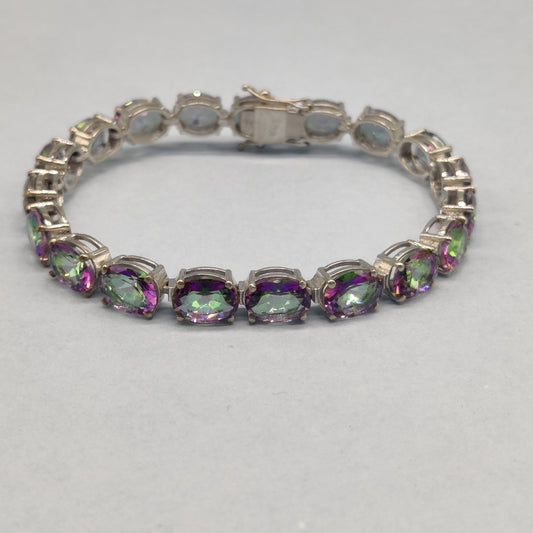 Mystic Topaz Sterling Silver Bracelet, Oval Gemstone, November Birthstone