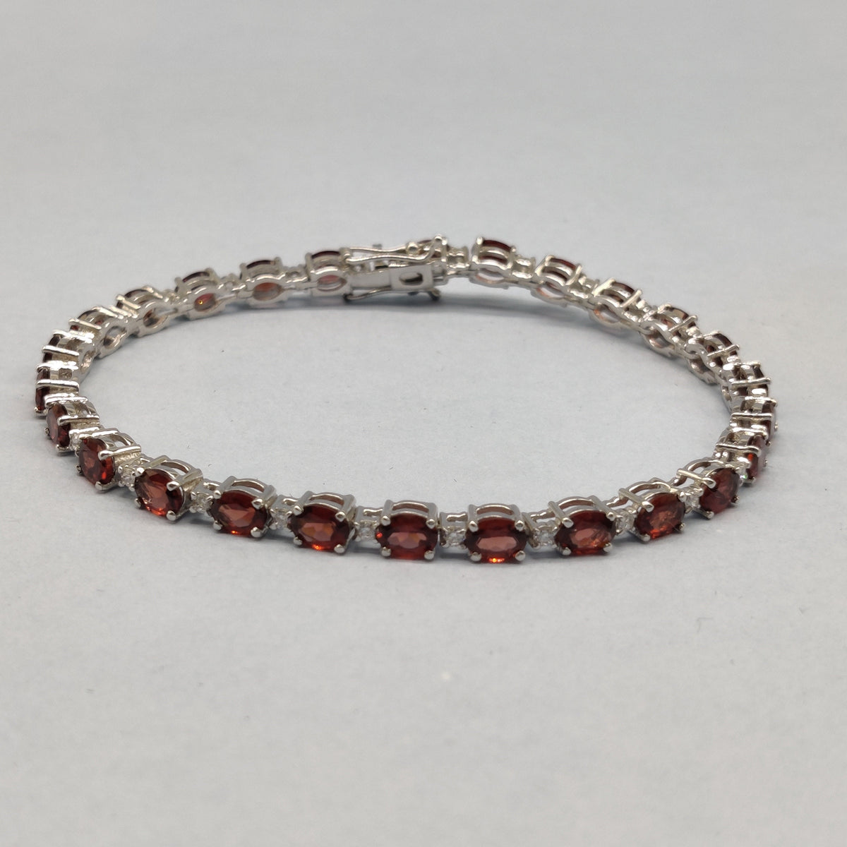 Handmade Sterling Silver Garnet Bracelet, Oval January Birthstone