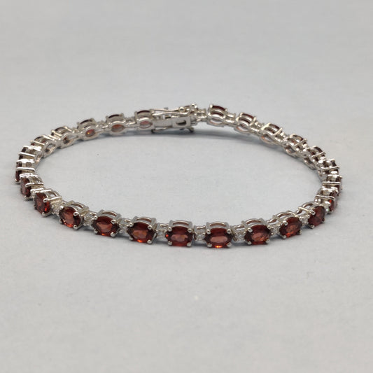 Handmade Sterling Silver Garnet Bracelet, Oval January Birthstone