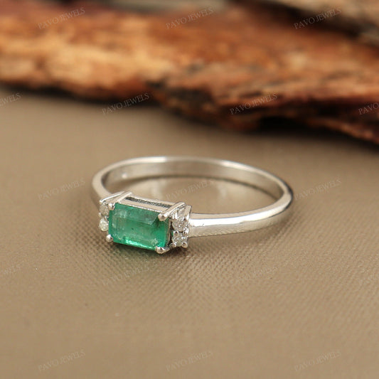 Emerald Ring, May Birthstone, Octagonal Gemstone Band, Promise & Engagement Ring, Gift For Her