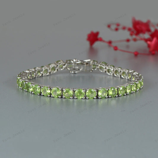 Peridot Tennis Bracelet, 925 Sterling Silver, August Birthstone