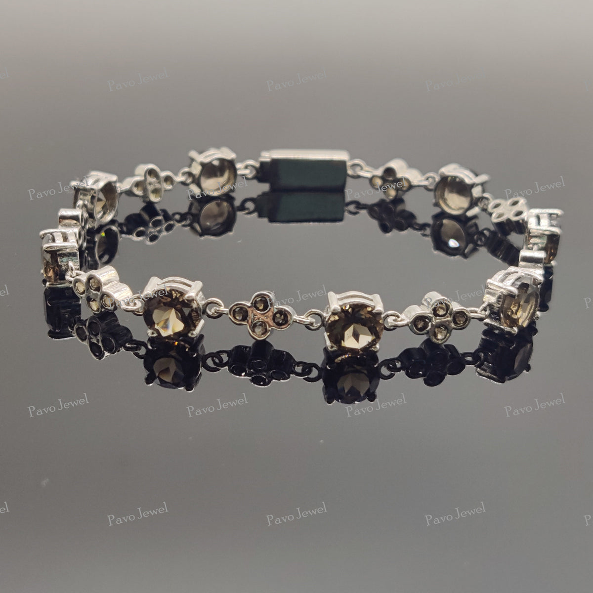 Smoky Quartz Sterling Silver Bracelet Natural Gemstone Jewelry Gift for Women