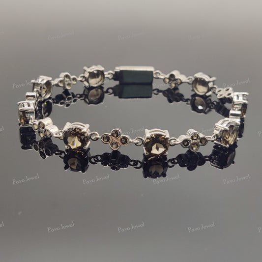 Smoky Quartz Sterling Silver Bracelet Natural Gemstone Jewelry Gift for Women