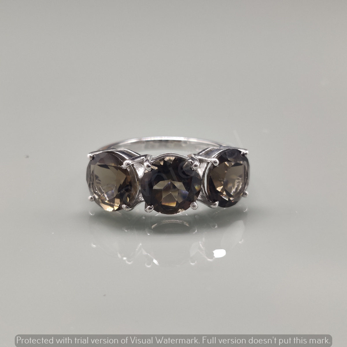 Smoky Quartz Gemstone Ring, 925 Sterling Silver Ring, Triple Stone Jewelry