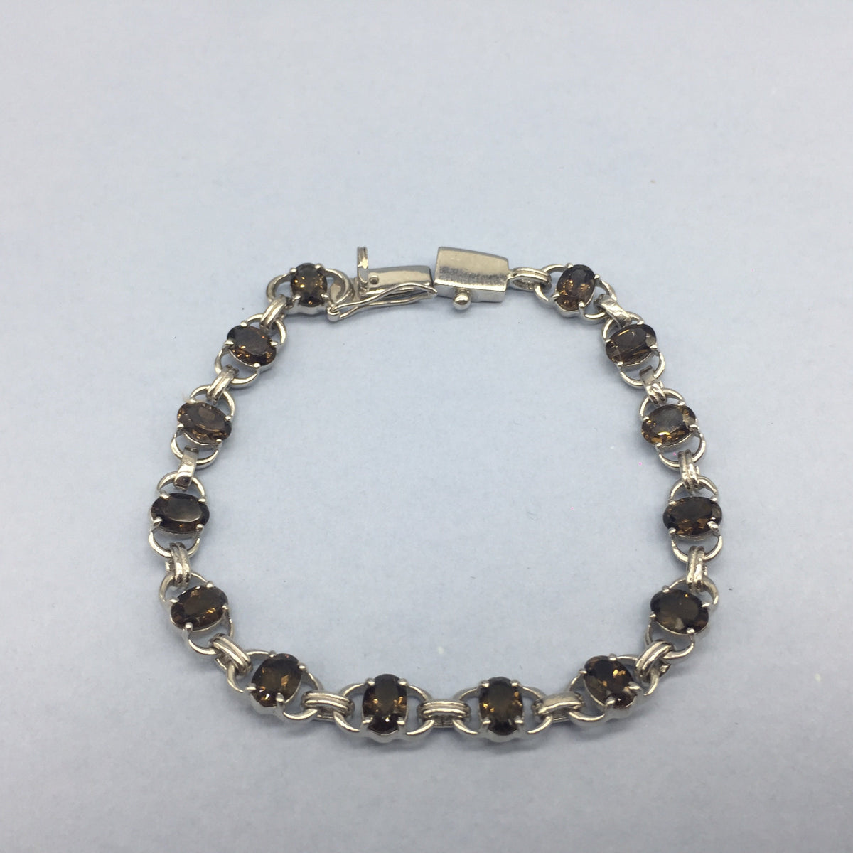 Natural Smoky Quartz Bracelet Sterling Silver Tennis Bracelet Wedding Gift