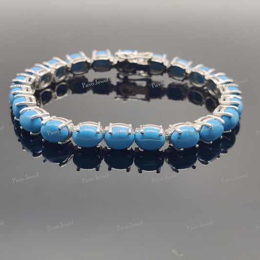 Natural Turquoise Gemstone Tennis Bracelet, Sterling Silver Jewelry For Women's