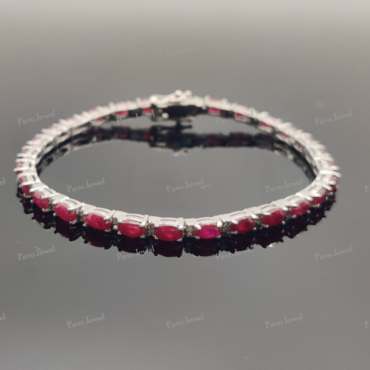Elegant Ruby Tennis Bracelet, Handmade Sterling Silver Jewelry, Vintage Style