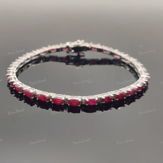 Elegant Ruby Tennis Bracelet, Handmade Sterling Silver Jewelry, Vintage Style