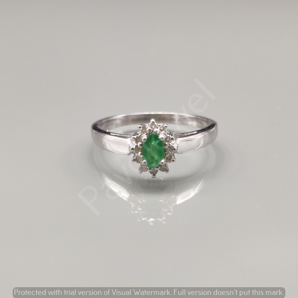 Emerald Diamond Cluster Ring, 925 Sterling Silver May Birthstone Jewelry