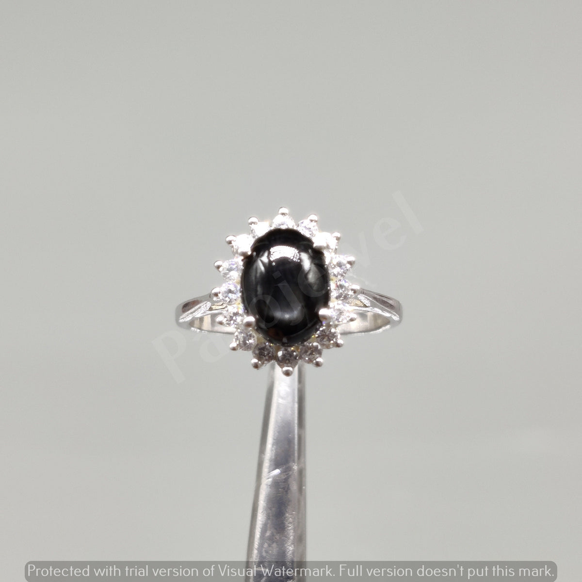 Sterling Silver Black Star Oval Ring with Cubic Zircon Accent