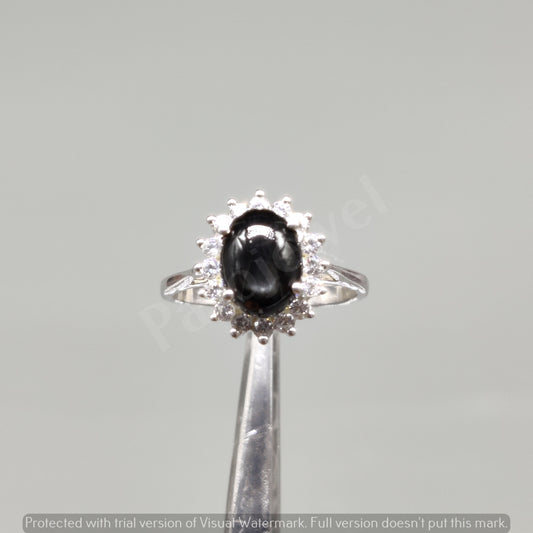 Sterling Silver Black Star Oval Ring with Cubic Zircon Accent