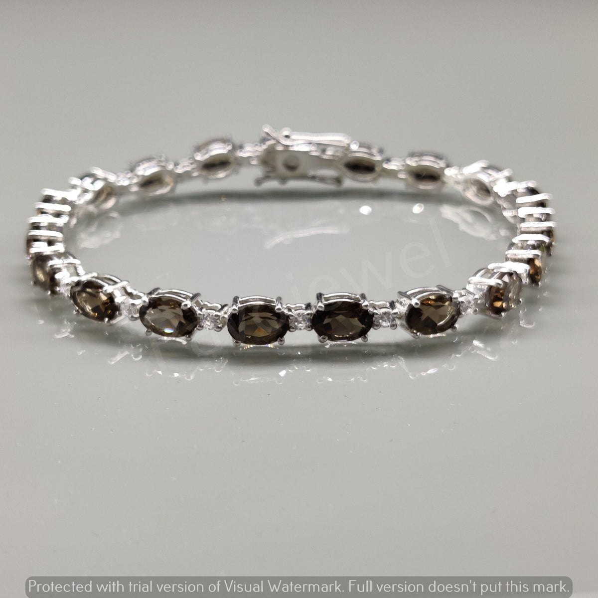 Oval Cut Smoky Quartz Sterling Silver Bracelet, Brown Gemstone Jewelry