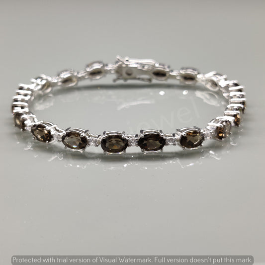Oval Cut Smoky Quartz Sterling Silver Bracelet, Brown Gemstone Jewelry