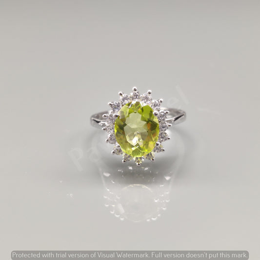 Natural Lemon Topaz Ring, Sterling Silver, Cubic Zircon Halo – Handmade Gemstone Jewelry