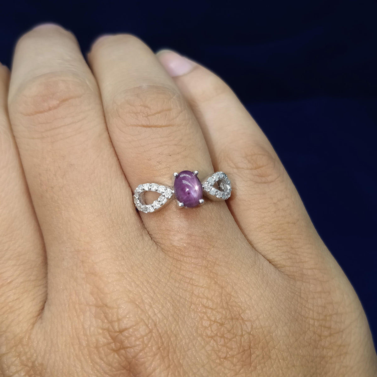 6 Ray Star Ruby & Diamond Ring, Boho Sterling Silver Gemstone Elegant Jewelry