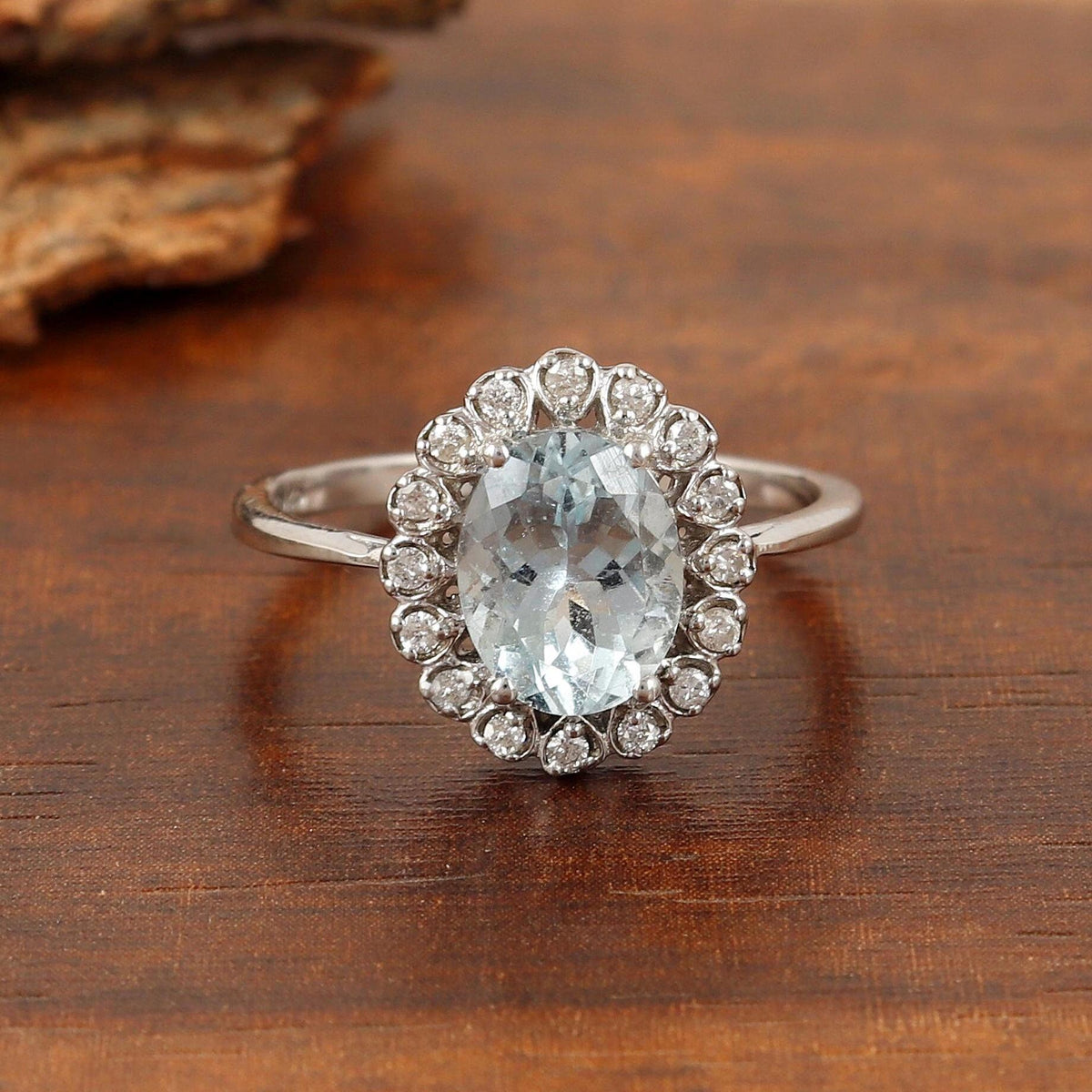 Aquamarine & Diamond Silver Ring, Ethical Gemstone March Birthstone Jewelry