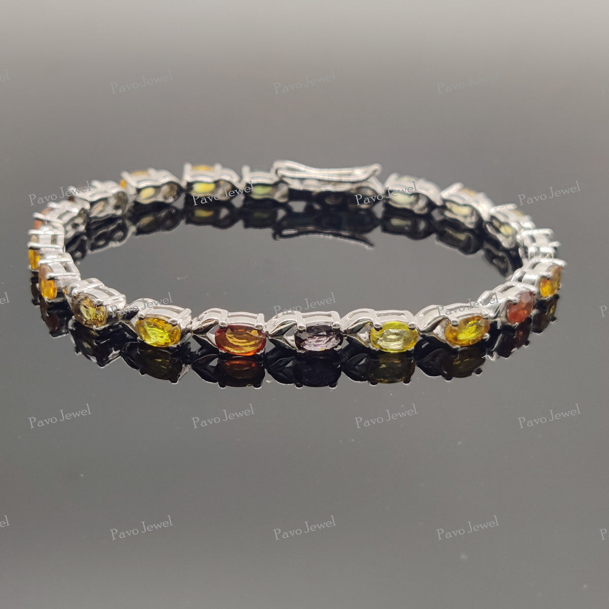 Multi Sapphire Tennis Bracelet, Sterling Silver, Weddings Jewelry Bracelets, Gift for Her