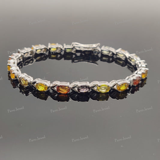 Multi Sapphire Tennis Bracelet, Sterling Silver, Weddings Jewelry Bracelets, Gift for Her