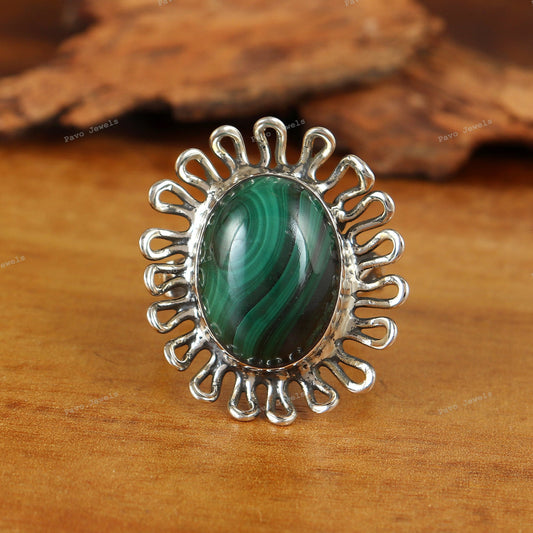 Malachite Ring, Sterling Silver Handmade Jewelry