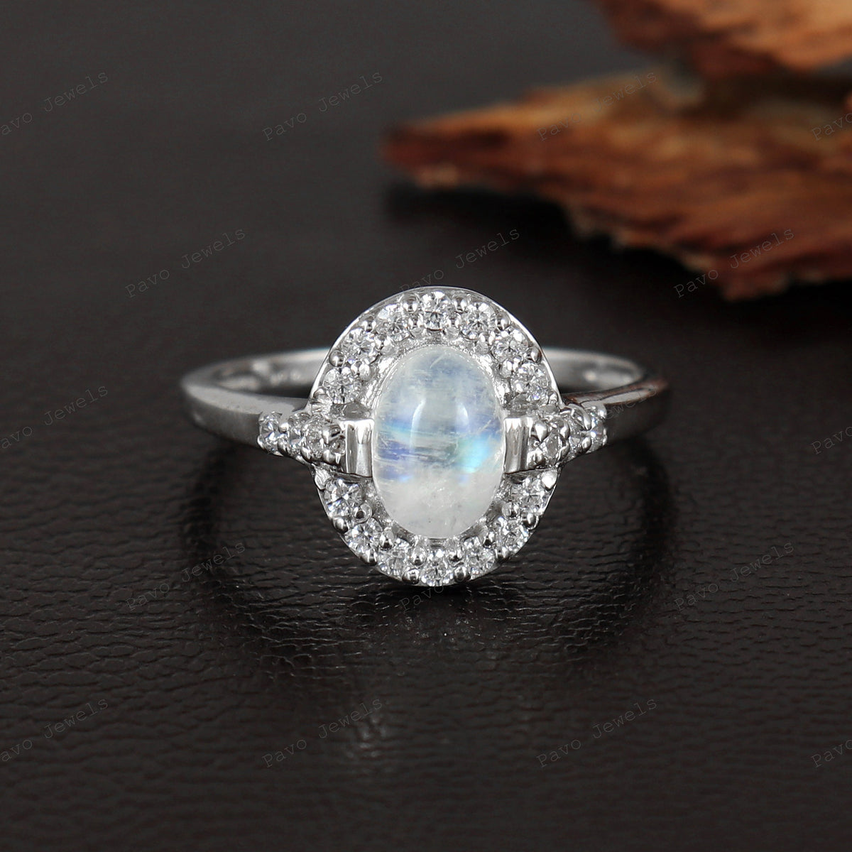 Blue Fire Moonstone - Lapis Lazuli - Green Gold - Smoky Quartz Ring 5x7mm Oval Gemstone Jewelry