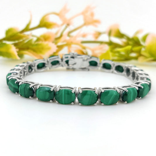 Natural Malachite Tennis Bracelet-925 Sterling Silver Jewelry-Anniversary Gift