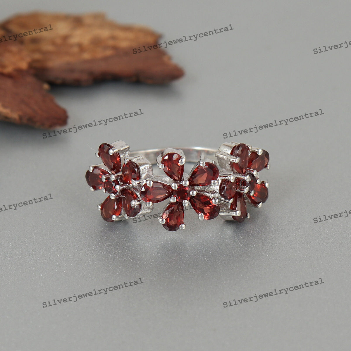 Natural Flower Garnet Gemstone Sterling Silver Ring Birthstone Jewelry Gifts For Her