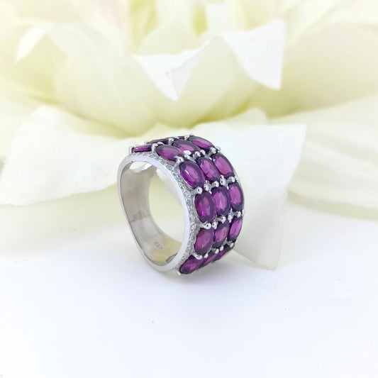 Rhodolite Garnet Half Eternity Ring: Oval Gemstone, Sterling Silver