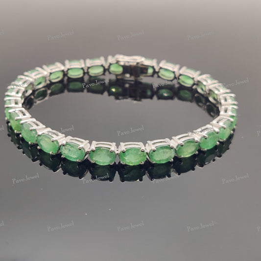 Emerald Tennis Bracelet, 925 Sterling Silver Stacking Jewelry, Christmas Gifts