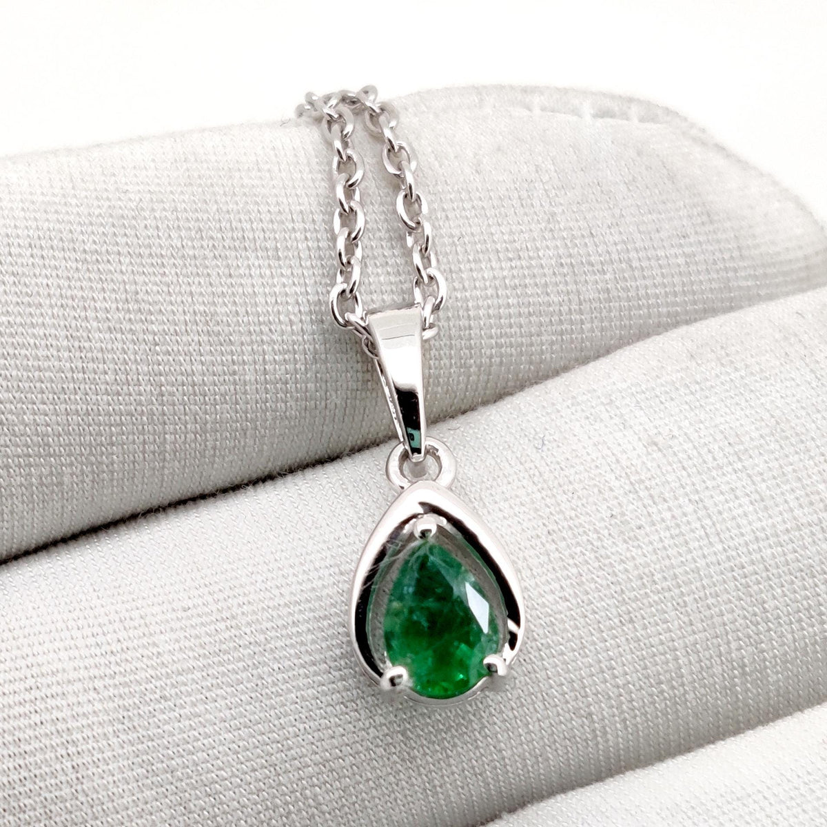 Natural Emerald Pendant, Sterling Silver Necklace, Green Emerald Jewelry, May Birthstone, Anniversary Gift