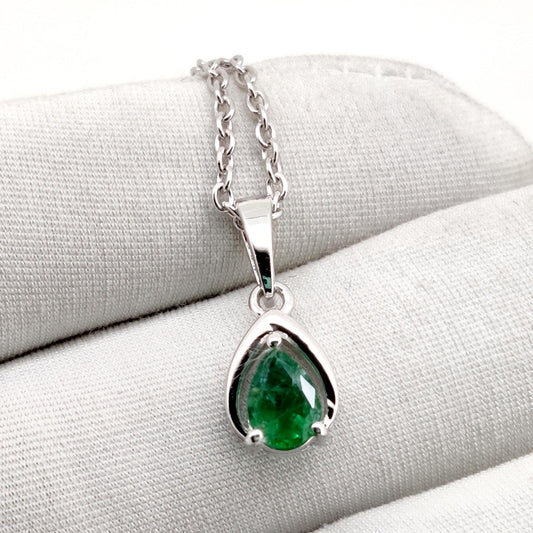 Natural Emerald Pendant, Sterling Silver Necklace, Green Emerald Jewelry, May Birthstone, Anniversary Gift