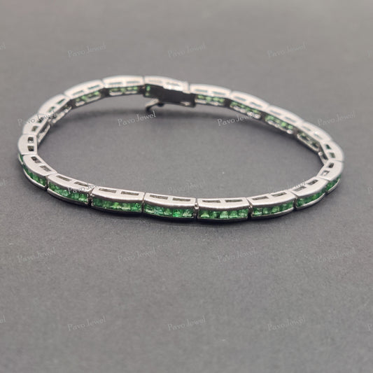 Emerald Tennis Bracelet: 925 Sterling Silver, Green Gemstone