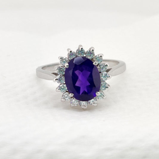 Amethyst Ring: Handmade Sterling Silver, Solitaire Purple Gemstone