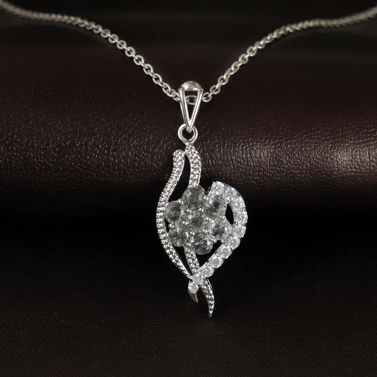 Black Rutile Flower Pendant: Sterling Silver Gemstone Jewelry