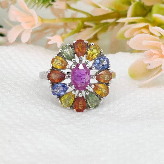 Oval Multi Sapphire Ring, 925 Sterling Silver, September Birthstone