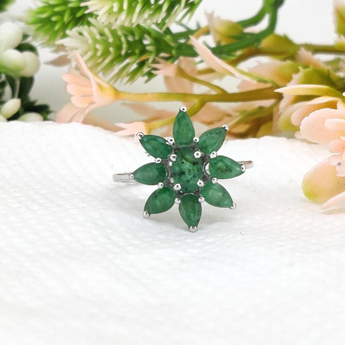 Natural Emerald Sterling Silver Ring, May Birthstone Jewelry, Handmade Gemstone Ring for Her