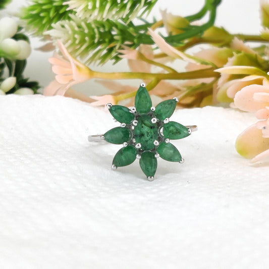 Natural Emerald Sterling Silver Ring, May Birthstone Jewelry, Handmade Gemstone Ring for Her