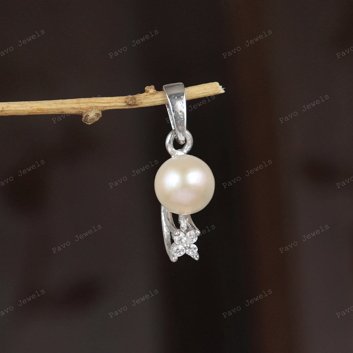 Peach Pearl Pendant, 925 Sterling Silver, Round Gemstone