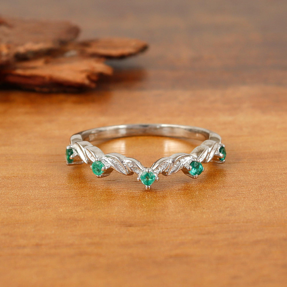 Natural Emerald Ring-925 Sterling Silver-Green Emerald Jewelry-Stackable Ring-May Birthstone