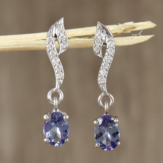 Tanzanite 925 Sterling Silver Studs: Handmade Dainty Earrings