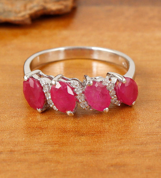 Oval Ruby Ring: 925 Sterling Silver, Cubic Zirconia - Handmade