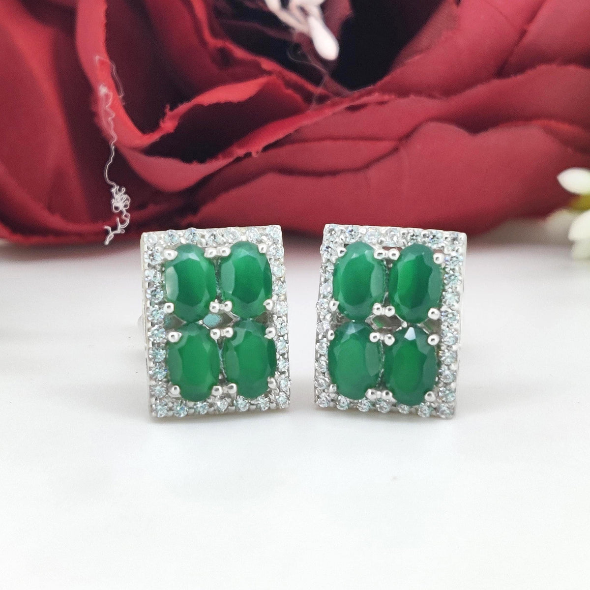 Green Onyx Sterling Silver Cufflinks, Oval Gemstone Men's Wedding Jewelry
