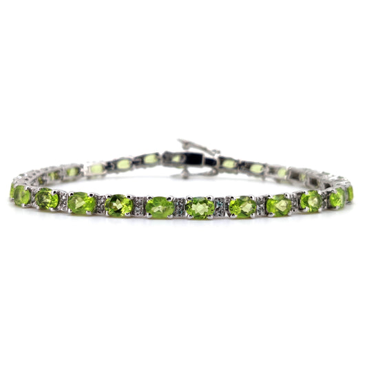 Natural Peridot Tennis Bracelet, Sterling Silver, August Birthstone, Wedding Jewelry