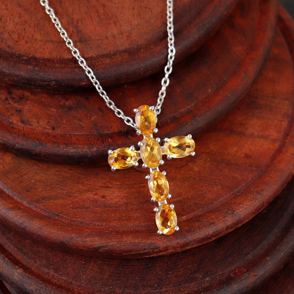 Citrine Cross Pendant, Sterling Silver Cross Necklace, November Birthstone Gifts
